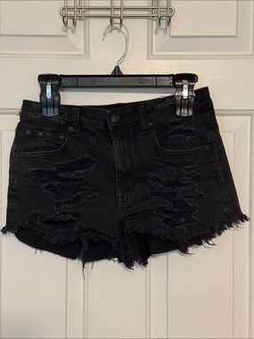 American Eagle Outfitters Black Distressed High-Rise Jean Shorts size 4
